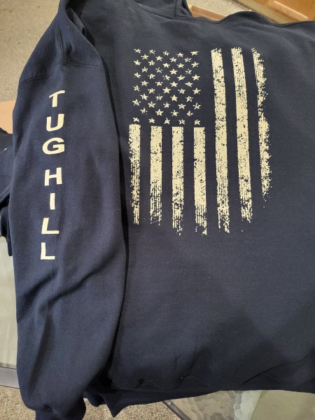 Black Hoodie - Tug Hill Crew with American Flag - Khaki Logo