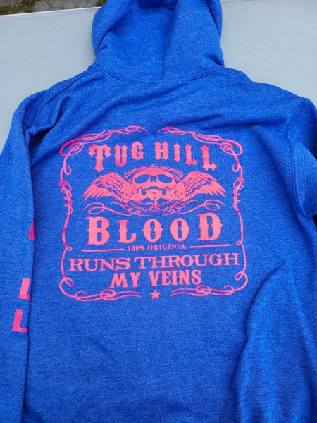 Blue Hoodie - Tug Hill Blood - Pink Logo