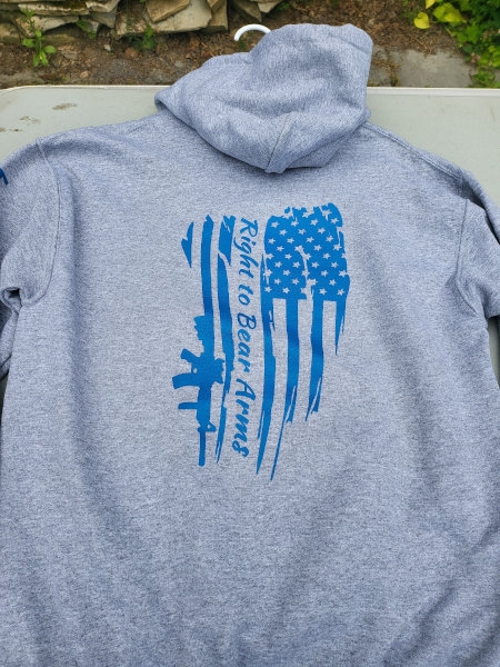 Grey Hoodie - Right to Bear Arms - Blue Logo